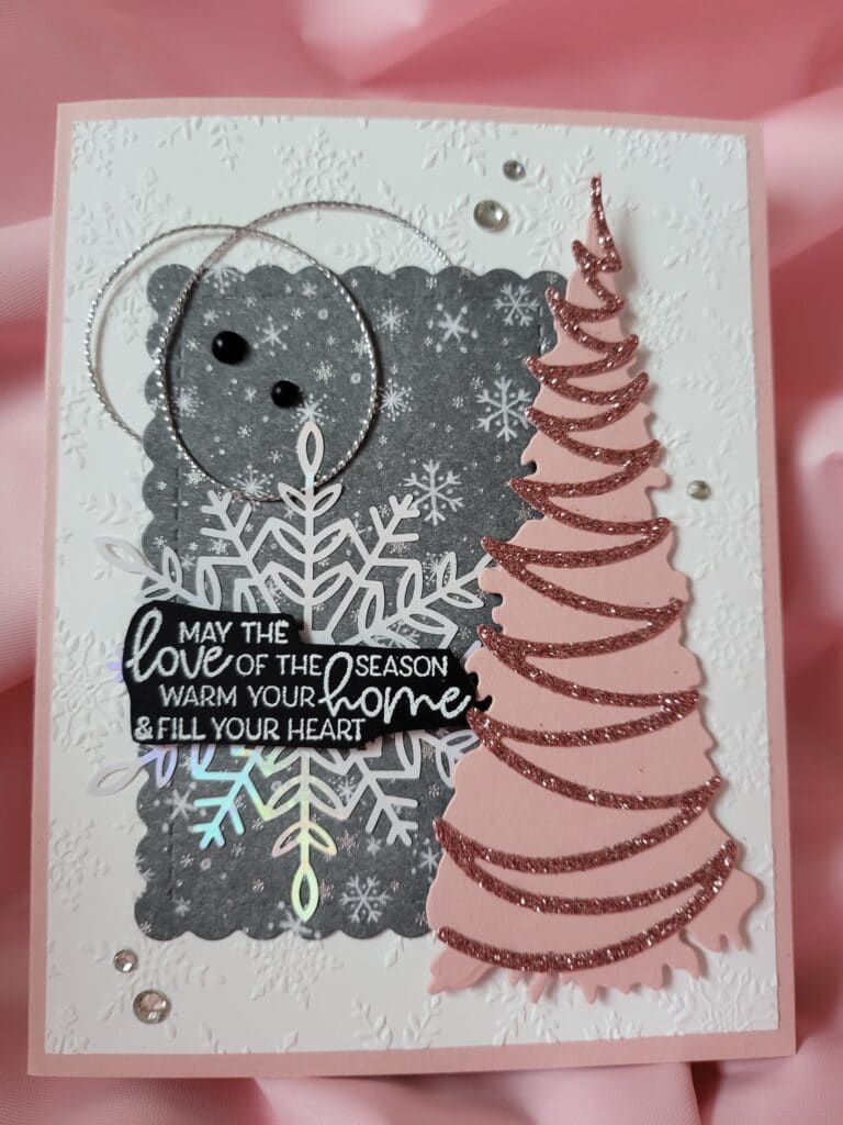 Pink christmas tree silver handmade tinsel