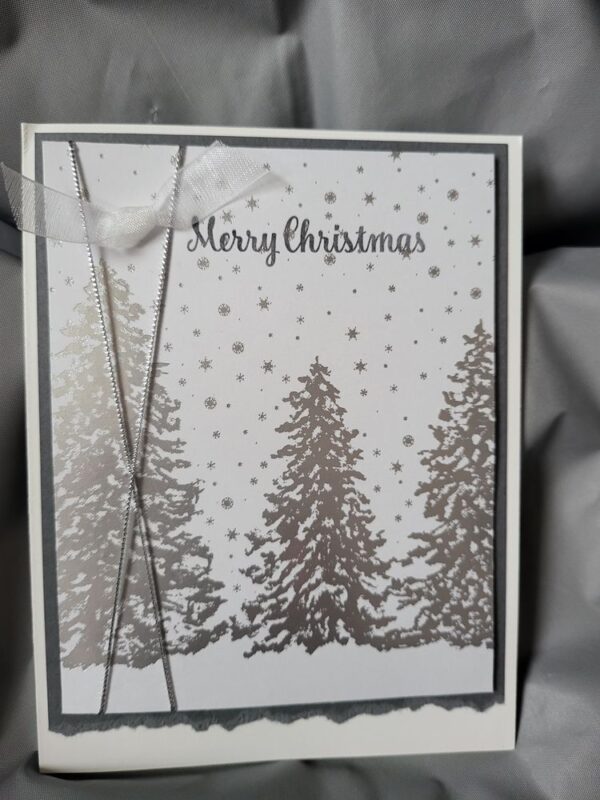 merry christmas silver tinsel snow trees white