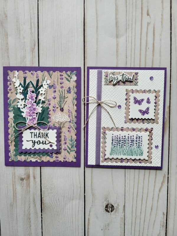 Lavender, teal, flowers, greenery, ribbon, butterflies, card holder, cards, thank you, hello there