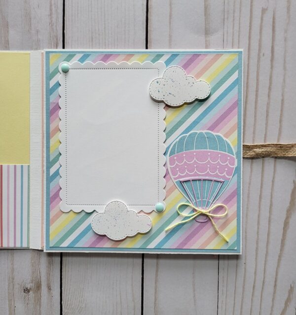 Wish Big, Happy Birthday, Hot Air Balloons, Pastel colors, Ribbon, Tri Fold Memory Book, Picture Frames