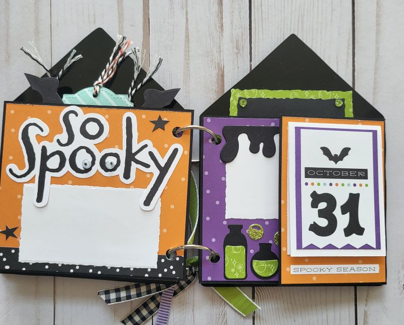 Potions & Spells Acrylic Memory Book, Halloween, spooky, witch, bat, black, green, purple.